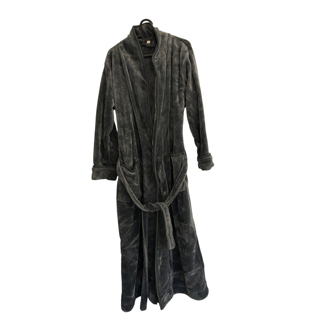 NY Threads Fleece Robe Mens Large Charcoal Grey‎ Excellent Plush Shawl Collar L